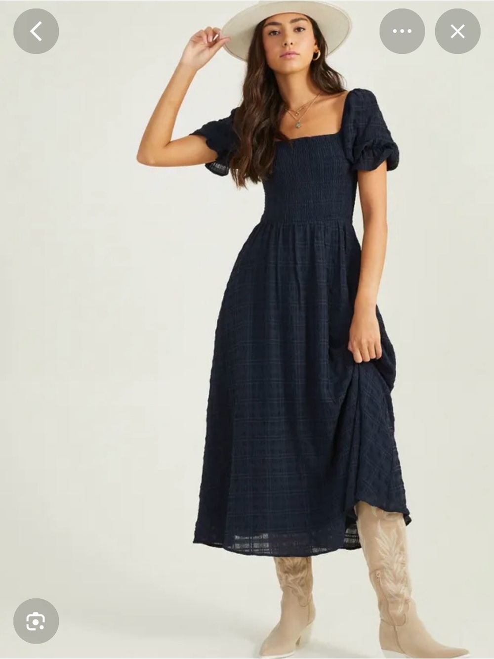 Altar'd State Navy Smocked Square-Neck Midi Dress